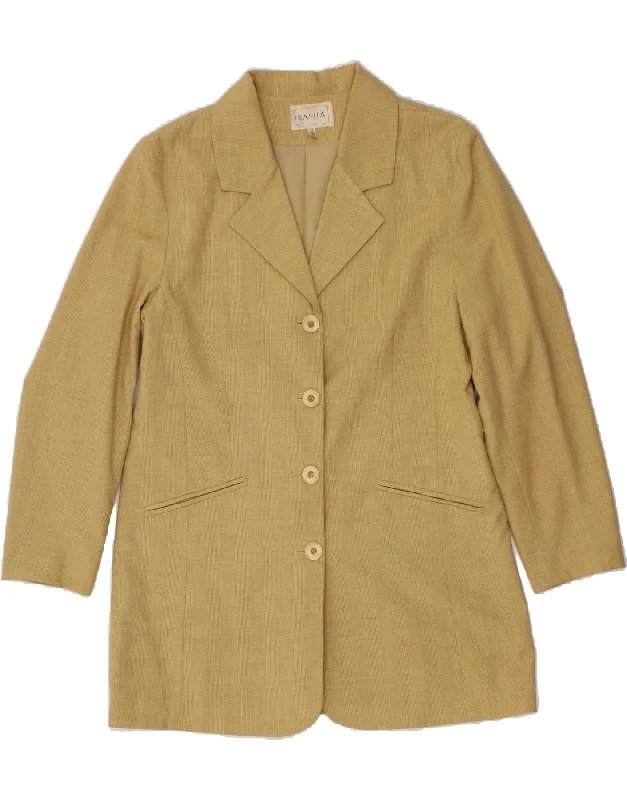 SASHA Womens 4 Button Blazer Jacket UK 12 Medium Beige Polyester Tailored Jacket Straight Jacket A-Line Jacket