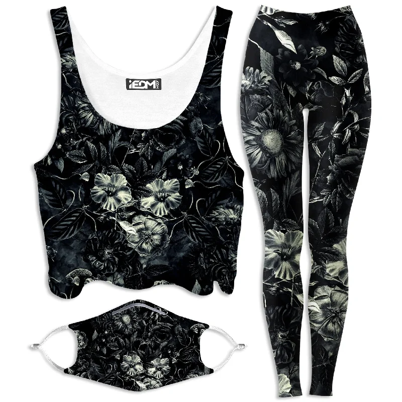 Darkness Crop Top and Leggings with PM 2.5 Face Mask Combo Wool Fabric Cashmere Fabric Tweed Fabric