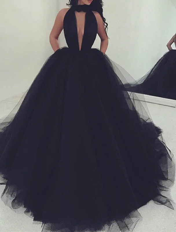 Ball Gown Prom Dresses Open Back Dress Wedding Party Sweet 16 Court Train Sleeveless Halter Neck Tulle Backless with Pleats Crew Neckline Casual Ball Gown Prom Dresses Open Back Dress Wedding Party Sweet 16 Court Train Sleeveless Halter Neck Tulle Backless with Pleats Crew Neckline Casual