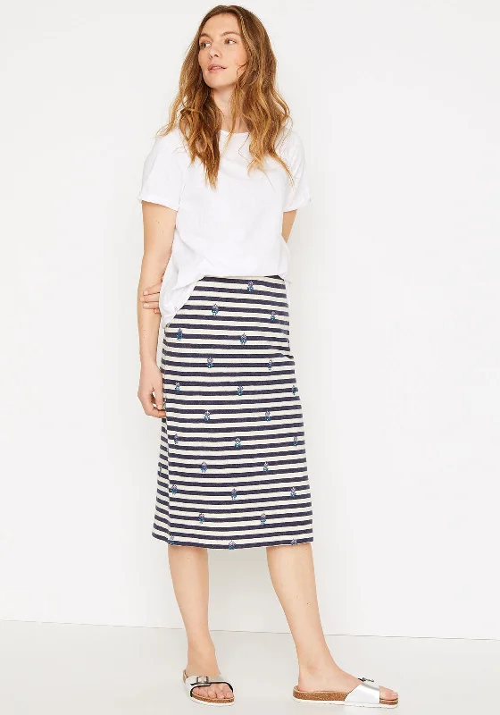 White Stuff Tanika Jersey Midi Skirt, Navy & Cream Hemp Jersey Tee