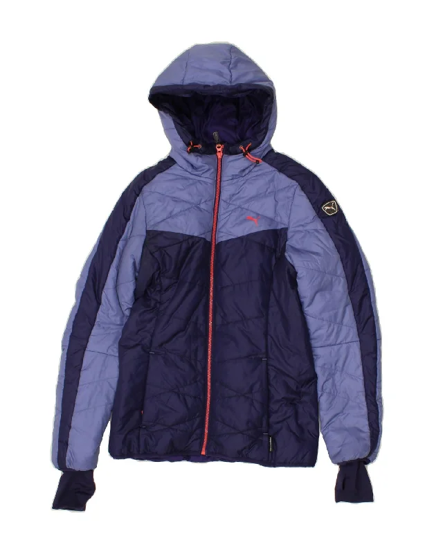 PUMA Womens Hooded Padded Jacket UK 10 Small  Navy Blue Colourblock Satin Jacket Silk Jacket Chiffon Jacket