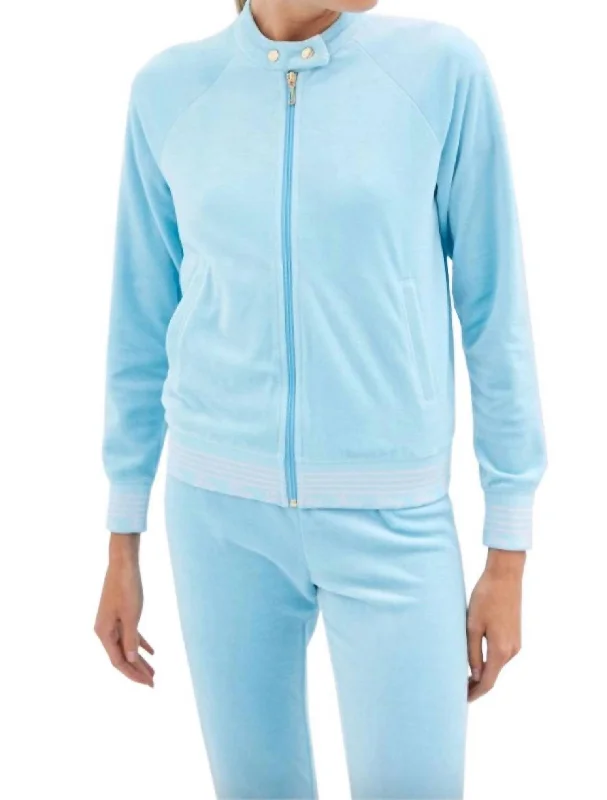 Women Doo Wop Snap Collar Velour Track Jacket L In Light Blue Snapped Jacket Toggled Jacket Drawstring Jacket