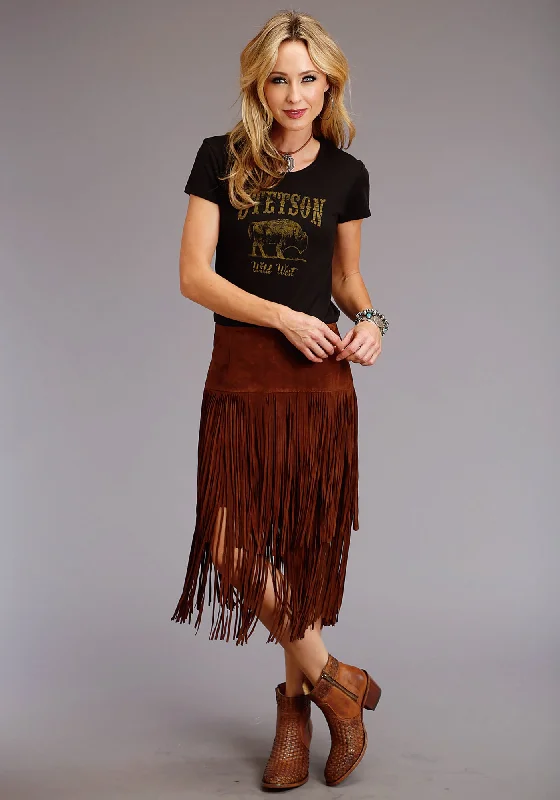 Stetson Womens Brown Leather Lamb Suede Fringe Skirt 14 denim skirt trendy