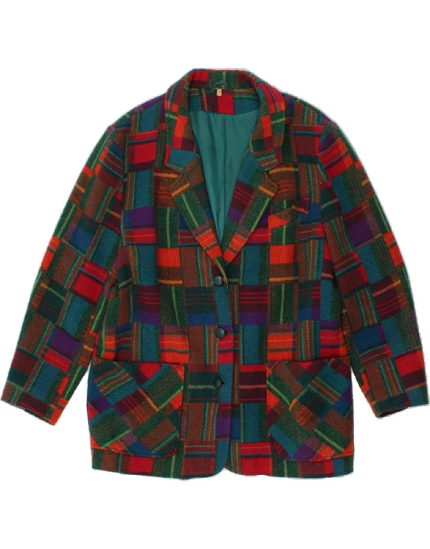 VINTAGE Womens 3 Button Blazer Jacket UK 18 XL Multicoloured Patchwork Faux Fur Fabric Real Fur Fabric Shearling Fabric