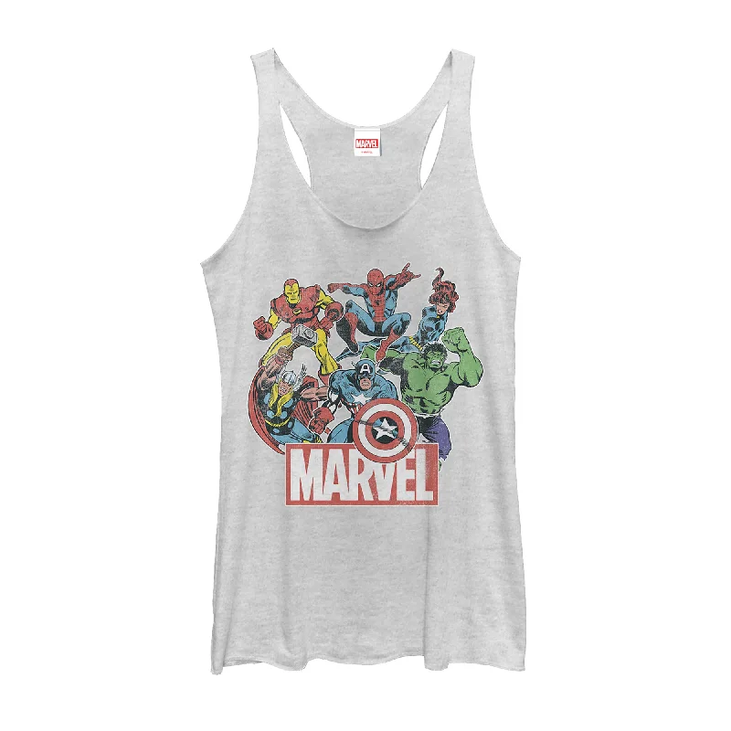 Women's Marvel Classic Hero Collage Racerback Tank Top teal tank top