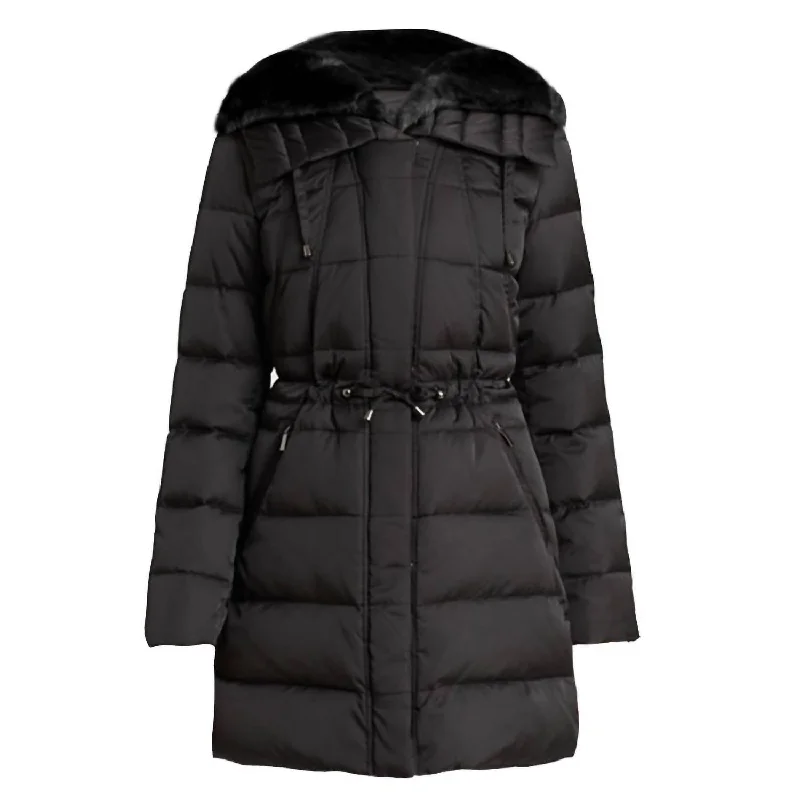 Women's Quilted Faux Fur Puffer Jacket Coat In Black Bomber Jacket Anorak Windbreaker