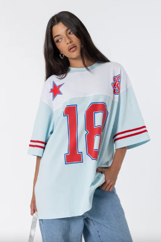 JAGGER & STONE BRONTE OVERSIZED JERSEY - BLUE Cotton Jersey Tee