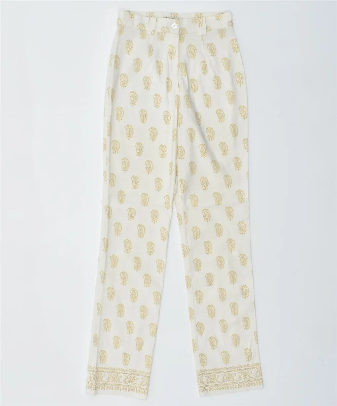 S.OLIVER Womens Straight Trousers W24 L30 White Ikat Viscose Vintage Trousers Corduroy Warm