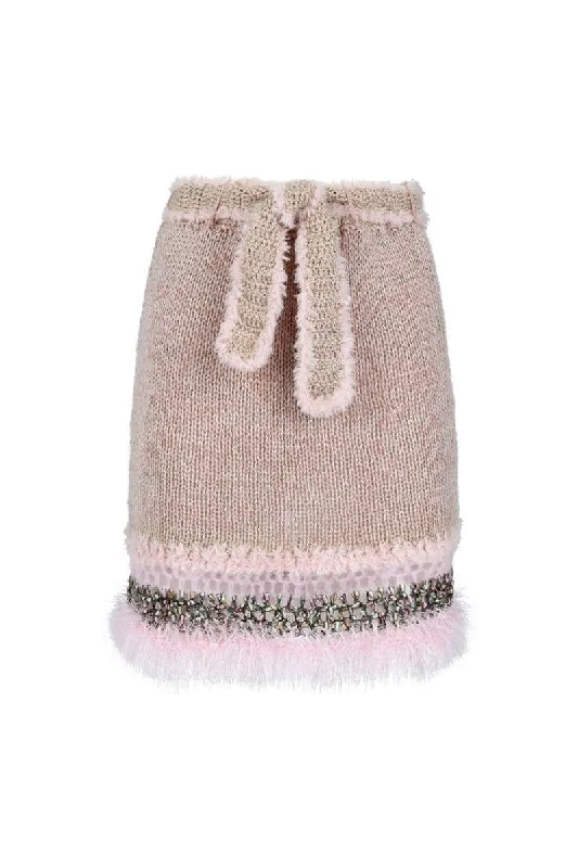 ROCOCO BABY PINK HANDMADE KNITTED MINI SKIRT leather skirt bold