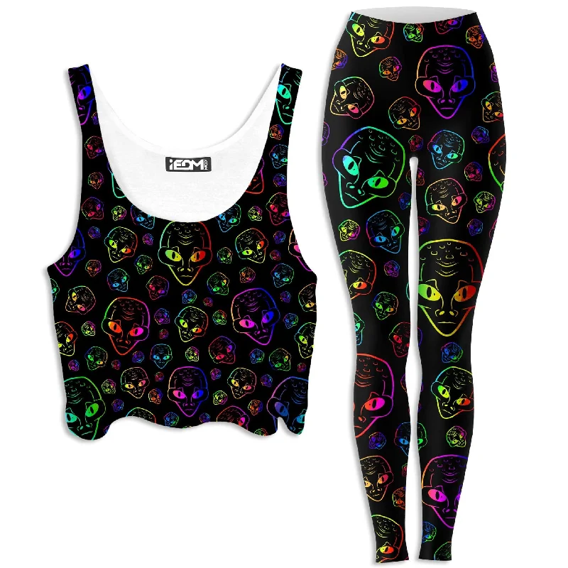 Alien Invasion Crop Top and Leggings Combo Wool Fabric Cashmere Fabric Tweed Fabric