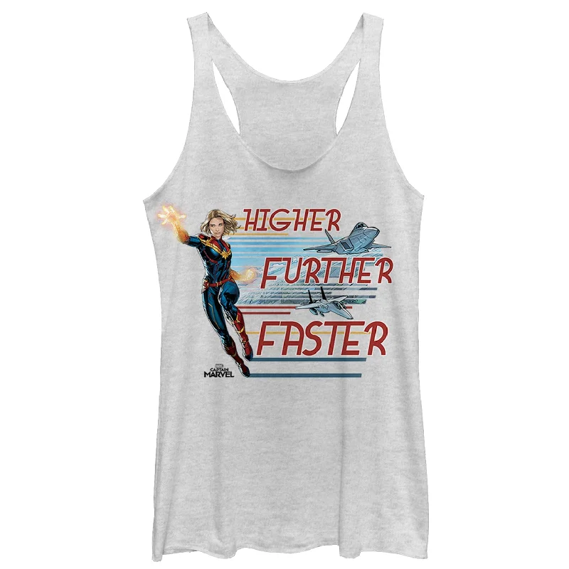 Women's Marvel Captain Marvel Higher Mantra Cartoon Racerback Tank Top coral tank top