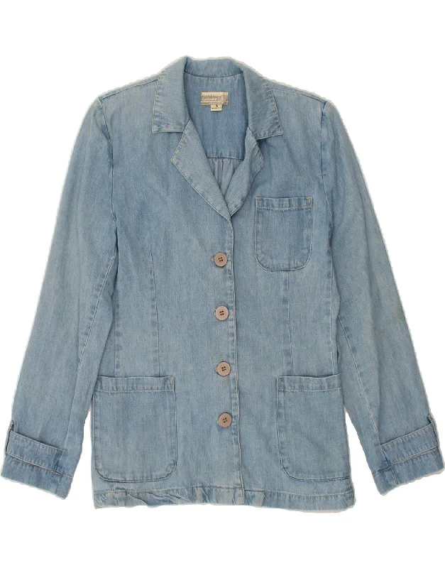 COLDWATER CREEK Womens 4 Button Denim Blazer Jacket US 4 Small Blue Appliqued Jacket Beaded Jacket Sequined Jacket