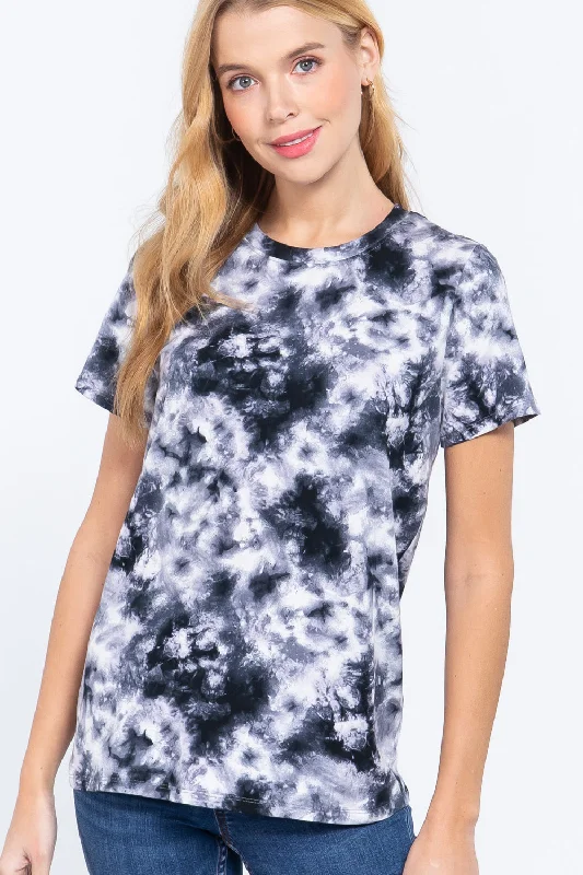 Short Slv Tie-dye Cotton Jersey Top V Neck Jersey Blouse