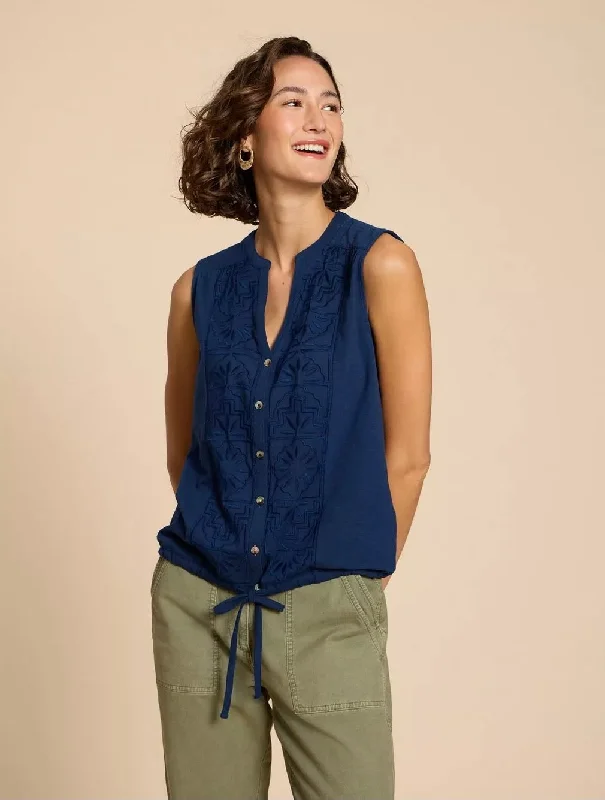 Tulip Jersey Sleeveless Shirt - French Navy Sophisticated Jersey Tee