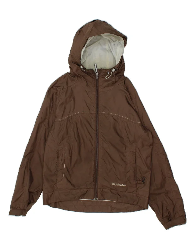 COLUMBIA Womens Hooded Rain Jacket UK 14 Medium Brown Nylon Wool Jacket Cashmere Jacket Tweed Jacket