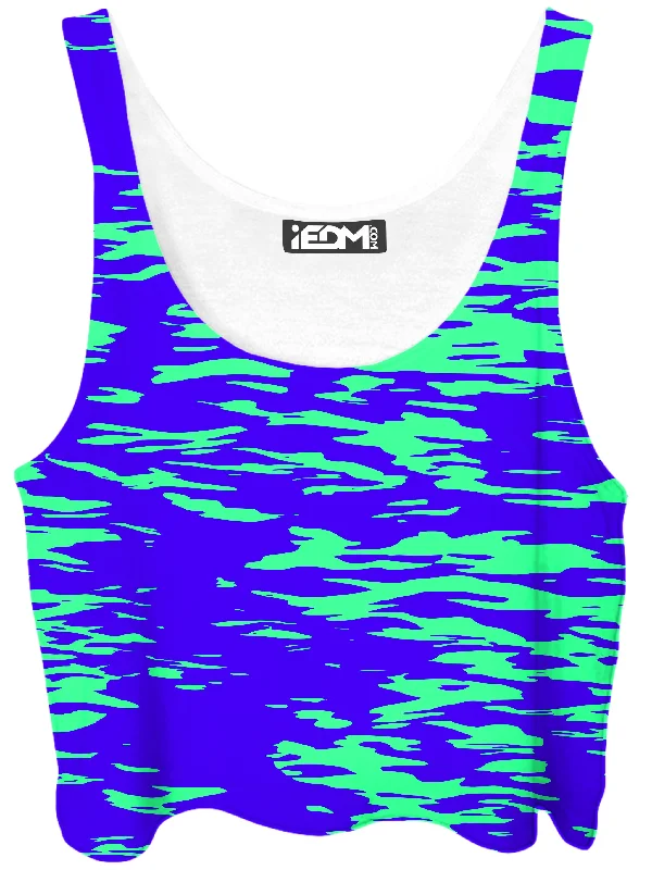 Purple Mint Rave Zebra Stripe Crop Top Collared Crew Neck Turtle Neck