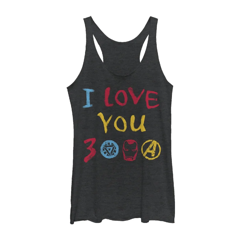 Women's Marvel Love You 3000 Crayon Print Racerback Tank Top flirty tank top