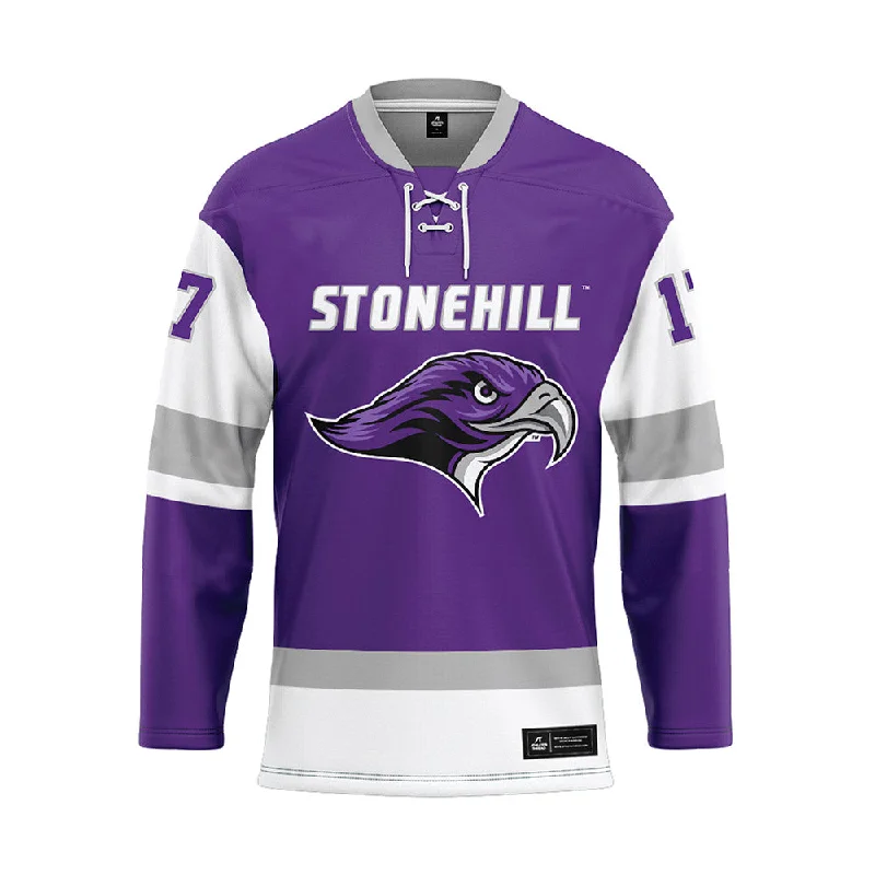 Stonehill - NCAA Women's Ice Hockey : Lily Geist - Purple Hockey Jersey Lavender Jersey Tee Stonehill - NCAA Women's Ice Hockey : Lily Geist - Purple Hockey Jersey Lavender Jersey Tee