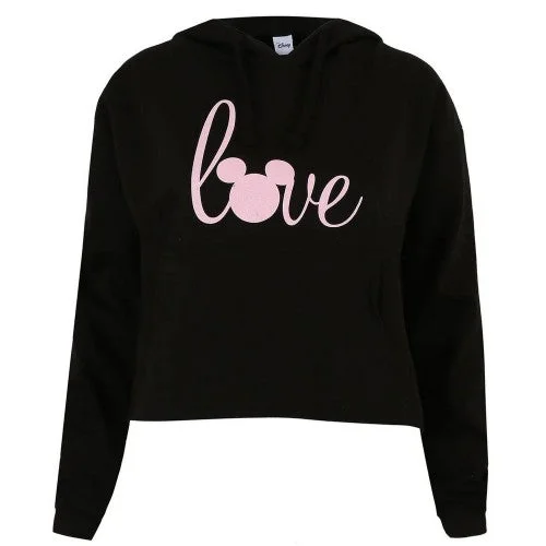 Disney Womens/Ladies Love Mickey Crop Hoodie Hoodie with Rhinestones Sparkly Elegant