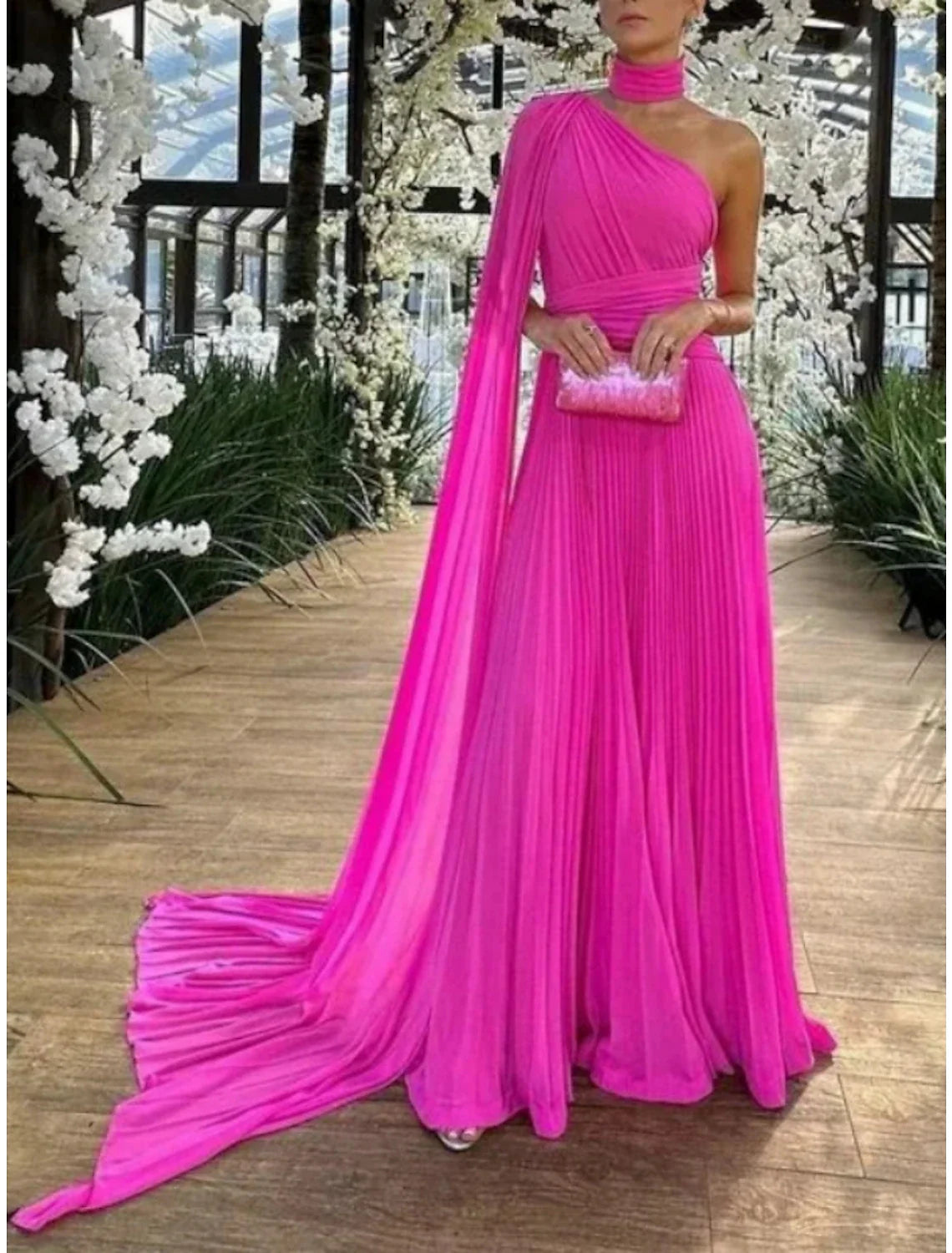 A-Line Evening Gown Elegant Dress Formal Sweep / Brush Train Sleeveless One Shoulder Chiffon with Pleats Ruched Tunics Hiking breathable A-Line Evening Gown Elegant Dress Formal Sweep / Brush Train Sleeveless One Shoulder Chiffon with Pleats Ruched Tunics Hiking breathable