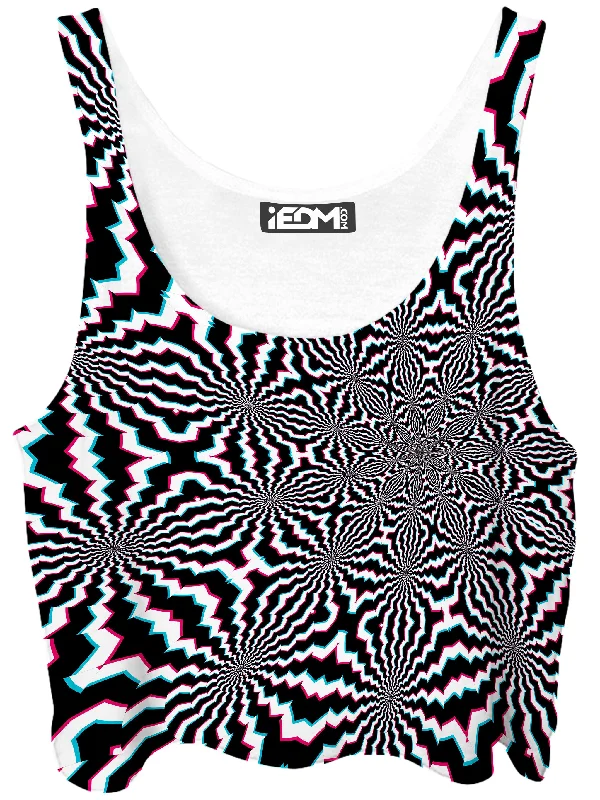 Fractal Ripples Crop Top Welt Pockets Slit Pockets Flap Pockets