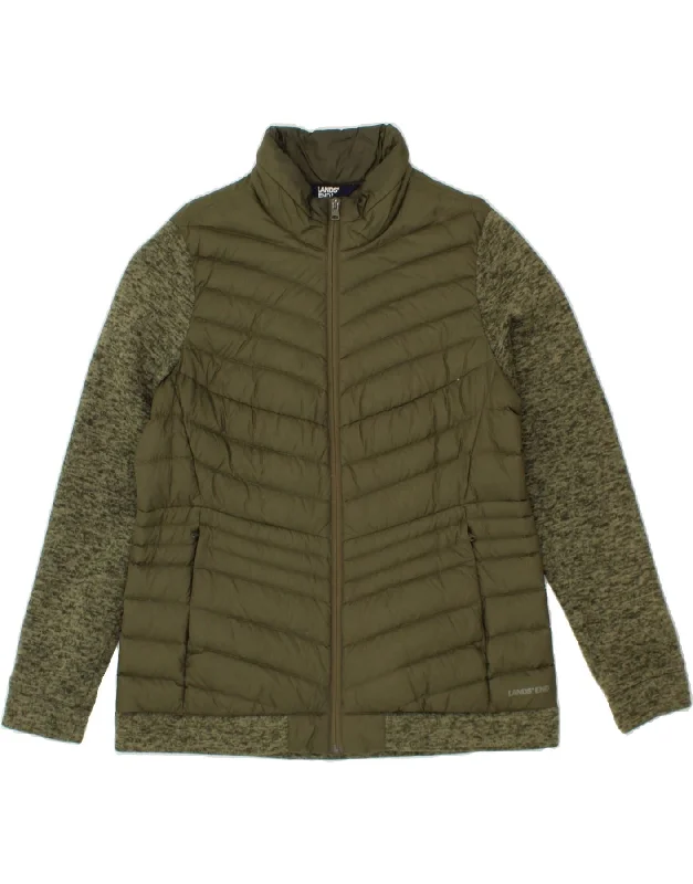 LANDS END Womens Padded Jacket UK 16 Large Khaki Flecked Nylon Herringbone Jacket Houndstooth Jacket Plaid Jacket