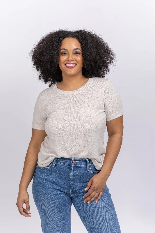 Nic+Zoe Crew Neck Short Sleeve Sweater Tee Cobblestone Welt Pockets Slit Pockets Flap Pockets