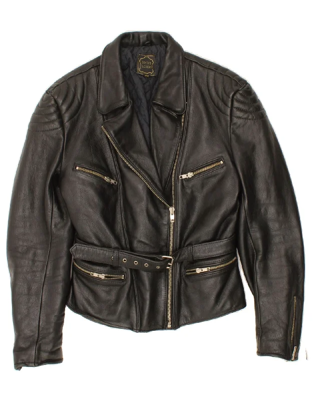 VINTAGE Womens Leather Biker Jacket IT 46 Large Black Leather Striped Jacket Polka Dot Jacket Floral Jacket