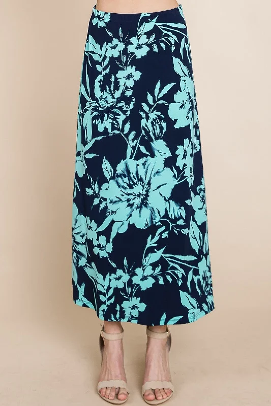 Floral Printed Maxi Skirt With Elastic Waistband leather skirt sleek