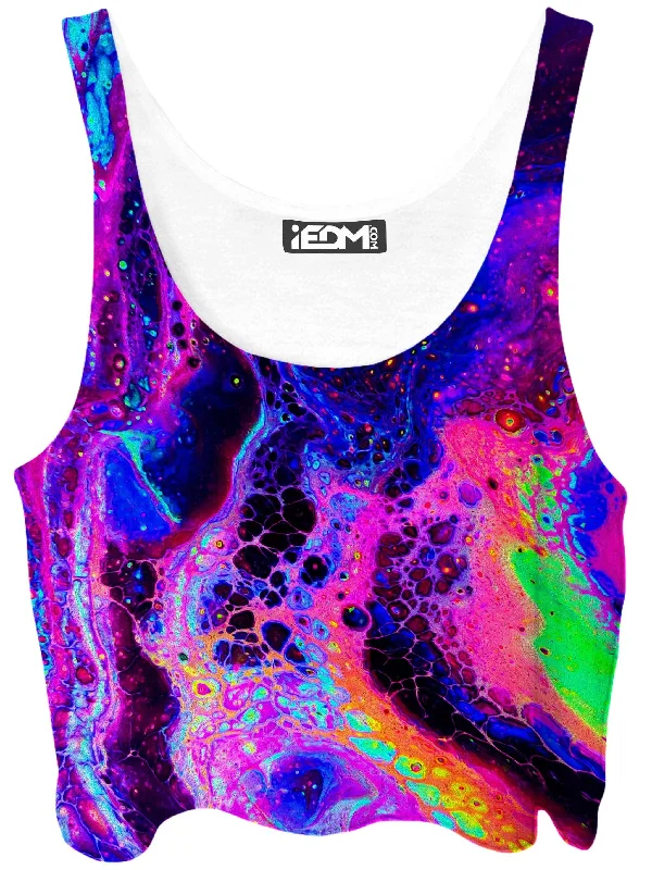 Psychedelic Radiation Crop Top Welt Pockets Slit Pockets Flap Pockets