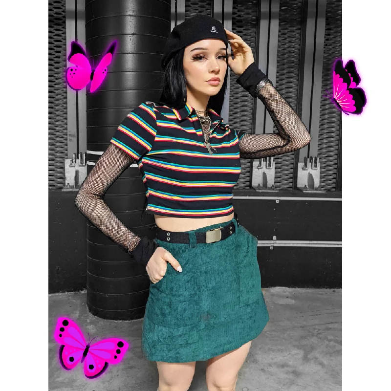 Motley Crop Top Spandex Blend Rayon Blend Denim Blend