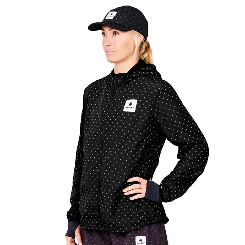 Women's Reflective Polka Blaze Jacket - Black Tiered Jacket Buttoned Jacket Zippered Jacket