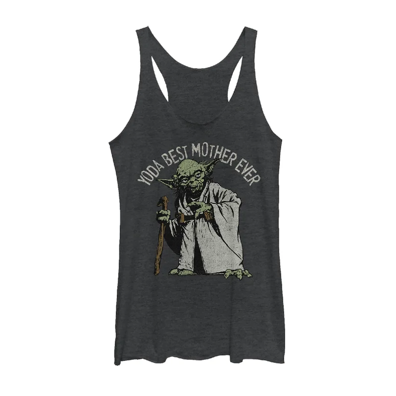 Women's Star Wars Yoda Best Mother Ever Racerback Tank Top lemon yellow tank