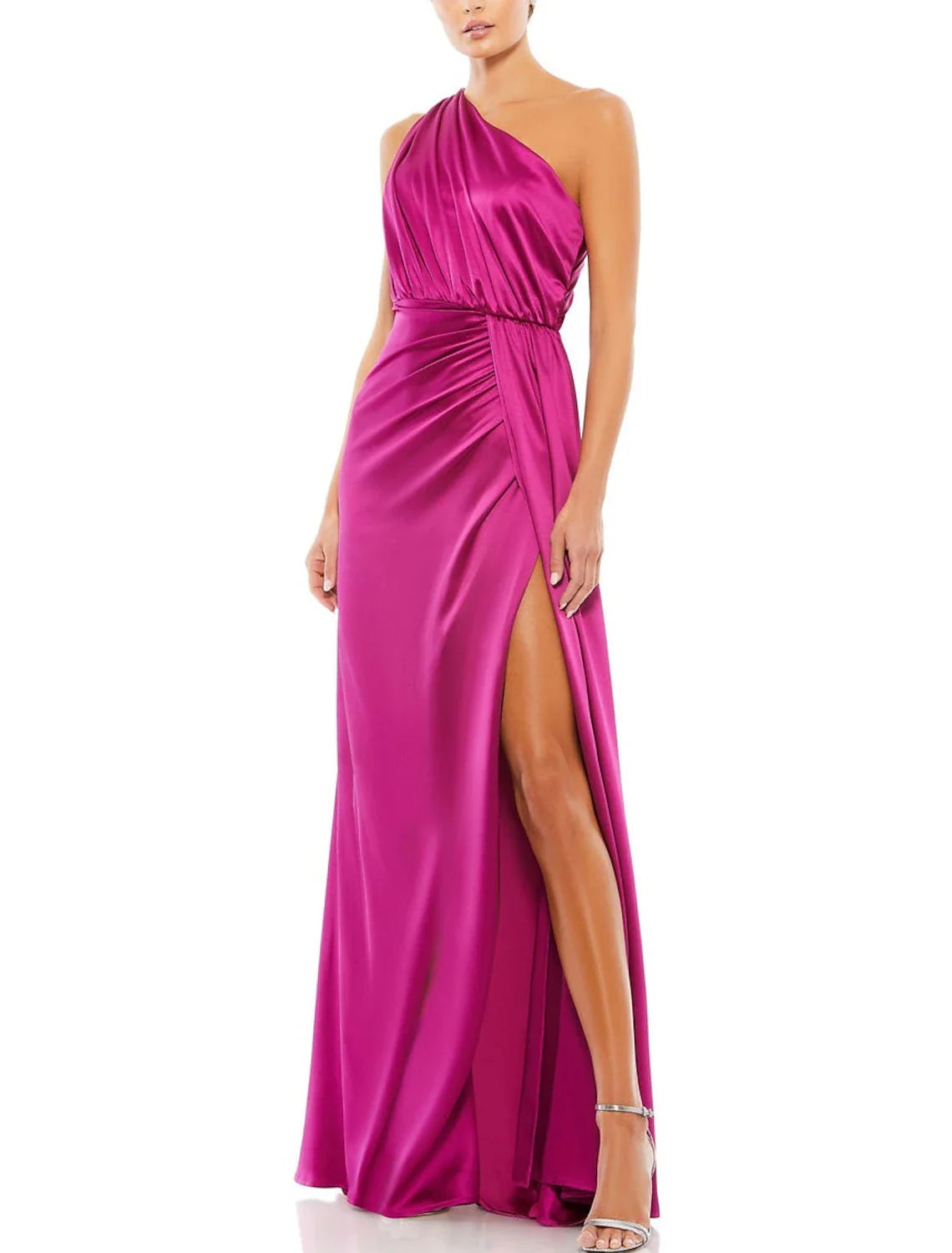 A-Line Evening Gown Elegant Dress Formal Wedding Floor Length Sleeveless One Shoulder Charmeuse with Ruched Slit Elegant Long Evening A-Line Evening Gown Elegant Dress Formal Wedding Floor Length Sleeveless One Shoulder Charmeuse with Ruched Slit Elegant Long Evening