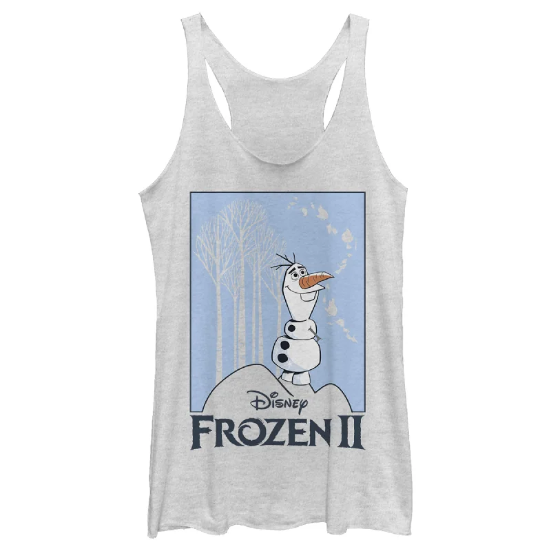 Women's Frozen 2 Olaf Snow Scene Racerback Tank Top lace back tank