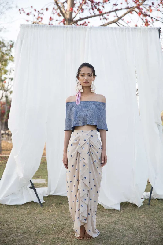 Block Printed Off Shoulder Crop Top Crop Top Seamless Stretchy