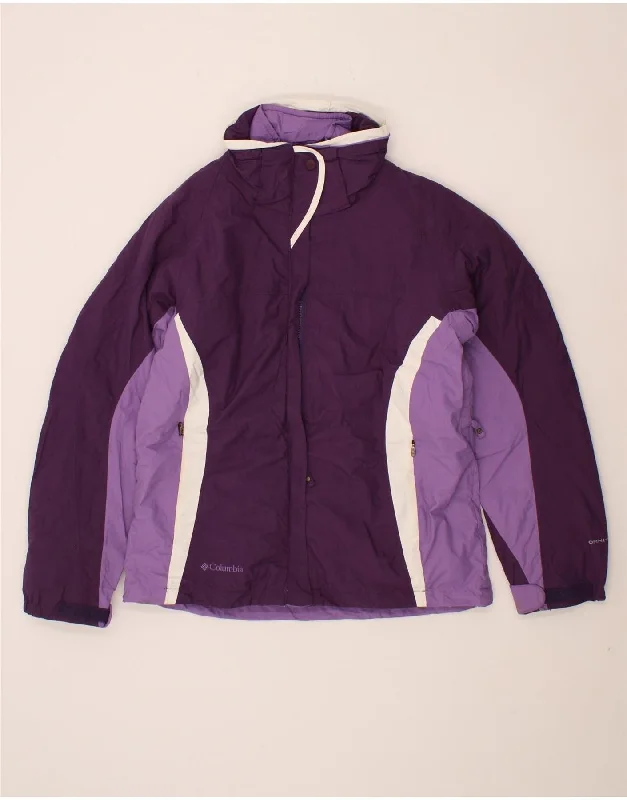 COLUMBIA Womens Padded Jacket UK 12 Medium Purple Colourblock Snapped Jacket Toggled Jacket Drawstring Jacket