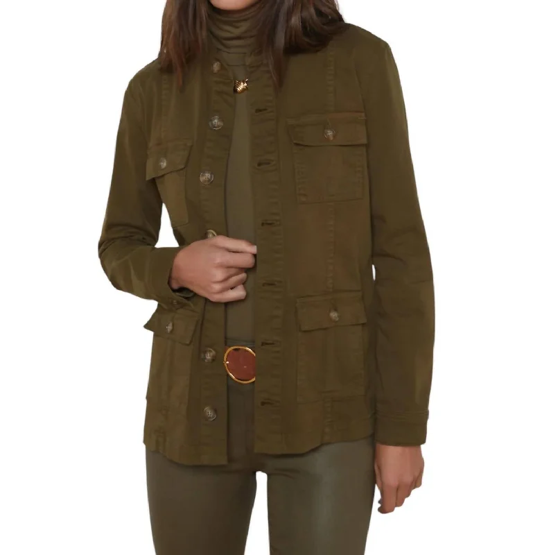 Eudice Utility Jacket In British Khaki Striped Jacket Polka Dot Jacket Floral Jacket