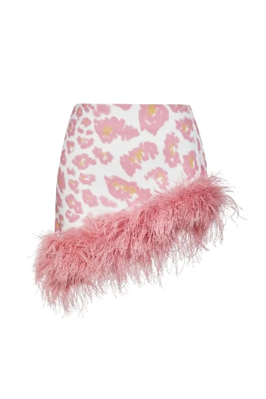 NICOLE PRINTED MINI SKIRT WITH FEATHER-DETAILING button skirt front