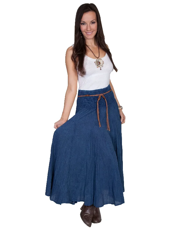 Scully Womens Vertical Panel Full Length Dark Blue 100% Cotton Skirt silk skirt lustrous