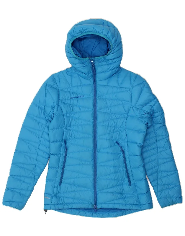 MAMMUT Womens Hooded Padded Jacket UK 10 Small Blue Collared Jacket Crew Neck Jacket Turtle Neck Jacket