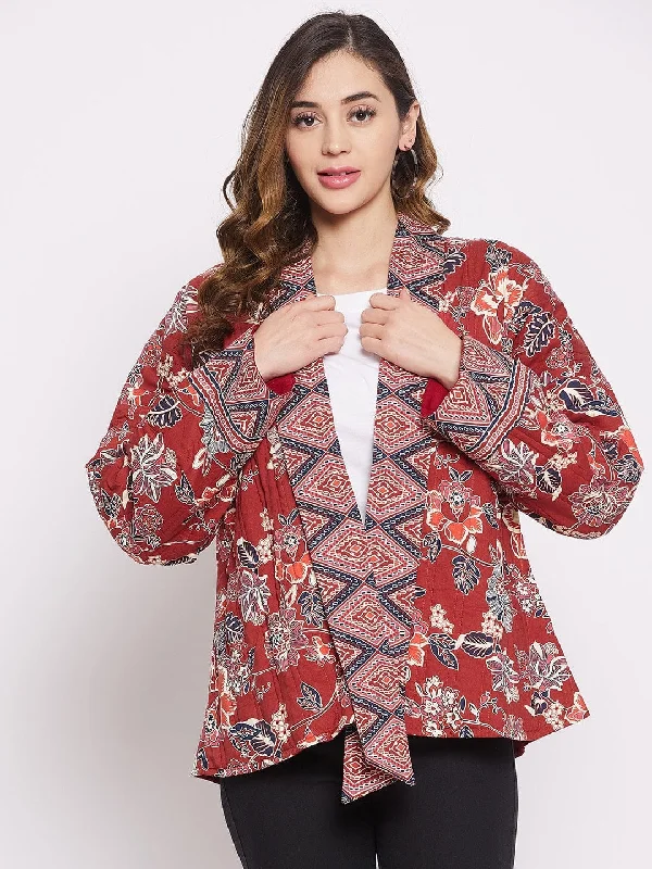 Maroon Floral Flow Jacket Wool Jacket Cashmere Jacket Tweed Jacket