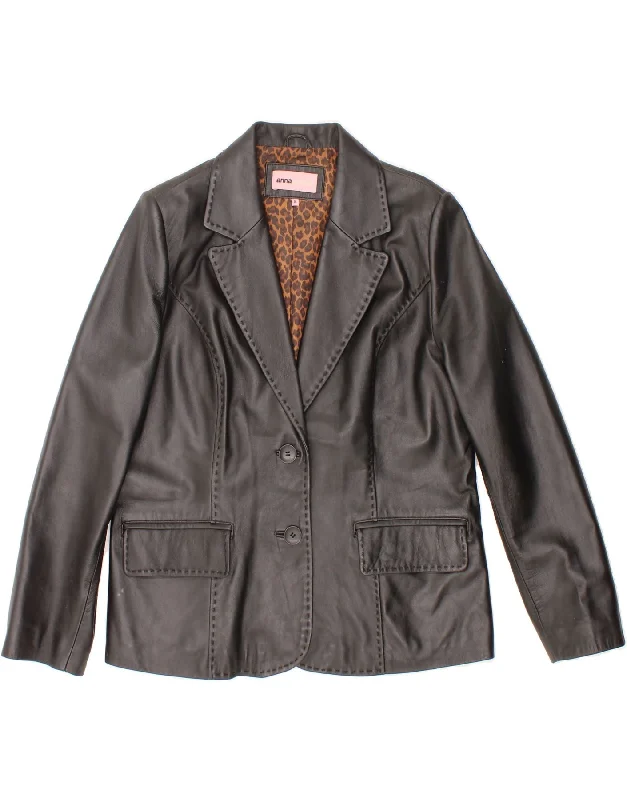 VINTAGE Womens Leather 2 Button Blazer Jacket UK 18 XL Black Leather Fitted Jacket Loose Jacket Oversized Jacket