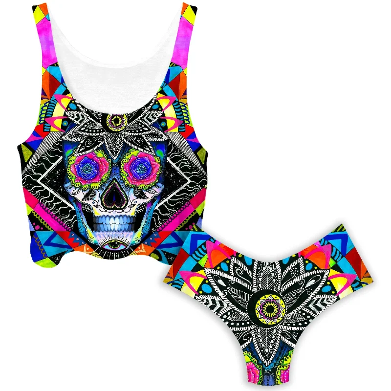 Suger Skull Crop Top and Booty Shorts Combo Terry Blend Velvet Blend Canvas Blend