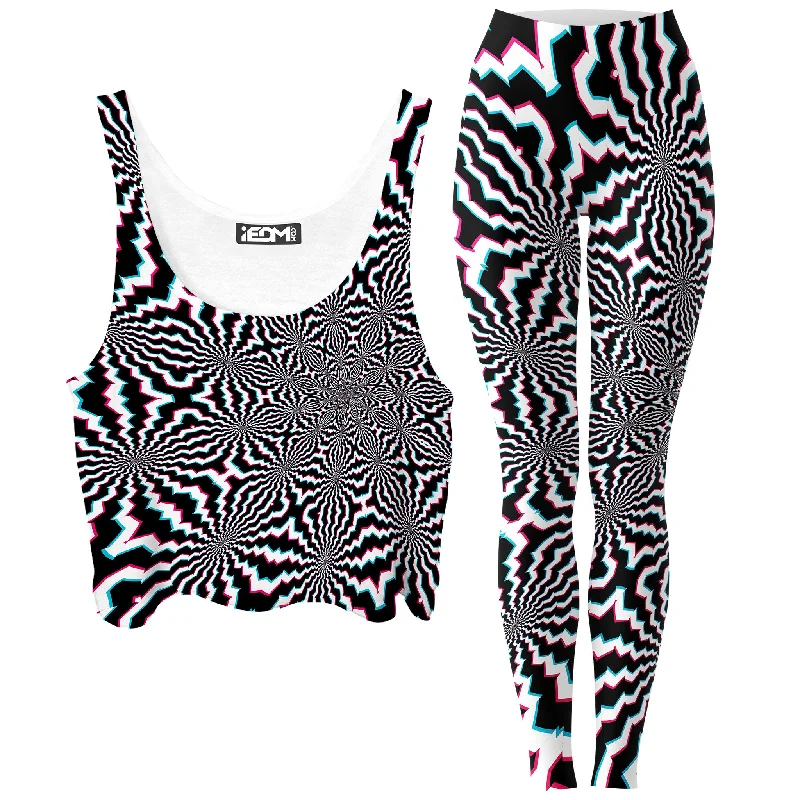 Fractal Ripples Crop Top and Leggings Combo Rayon Velvet Corduroy