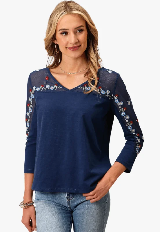 Roper Womens Studio West Collection Jersey Mustard Yellow Jersey Tee
