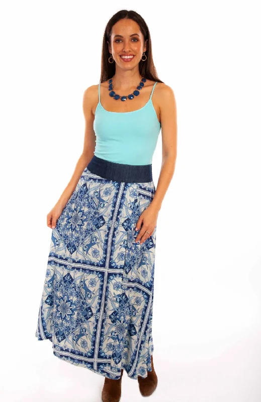 Scully Womens Floral Print Wrap Blue 100% Rayon Skirt lace skirt intricate