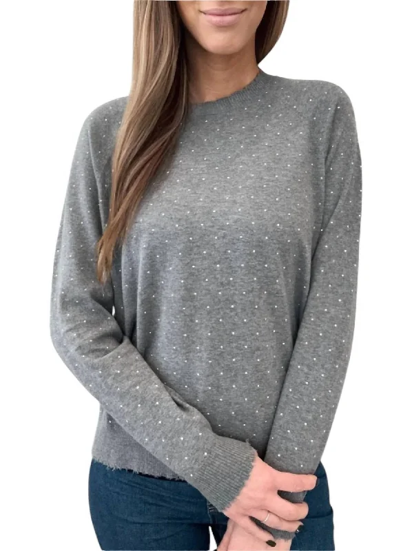 Frayed Edge Crew With Studs Sweater In Grey Stylish Fashionable Trendy