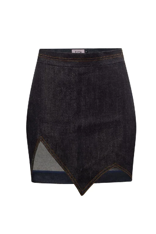 THE SIGNATURE DARK DENIM SKIRT ribbed skirt waist