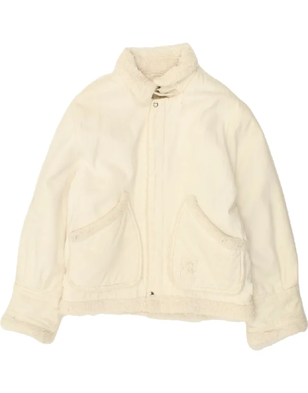 VINTAGE Womens Sherpa Jacket UK 18 XL White Cotton Knit Fabric Woven Fabric Fleece Fabric